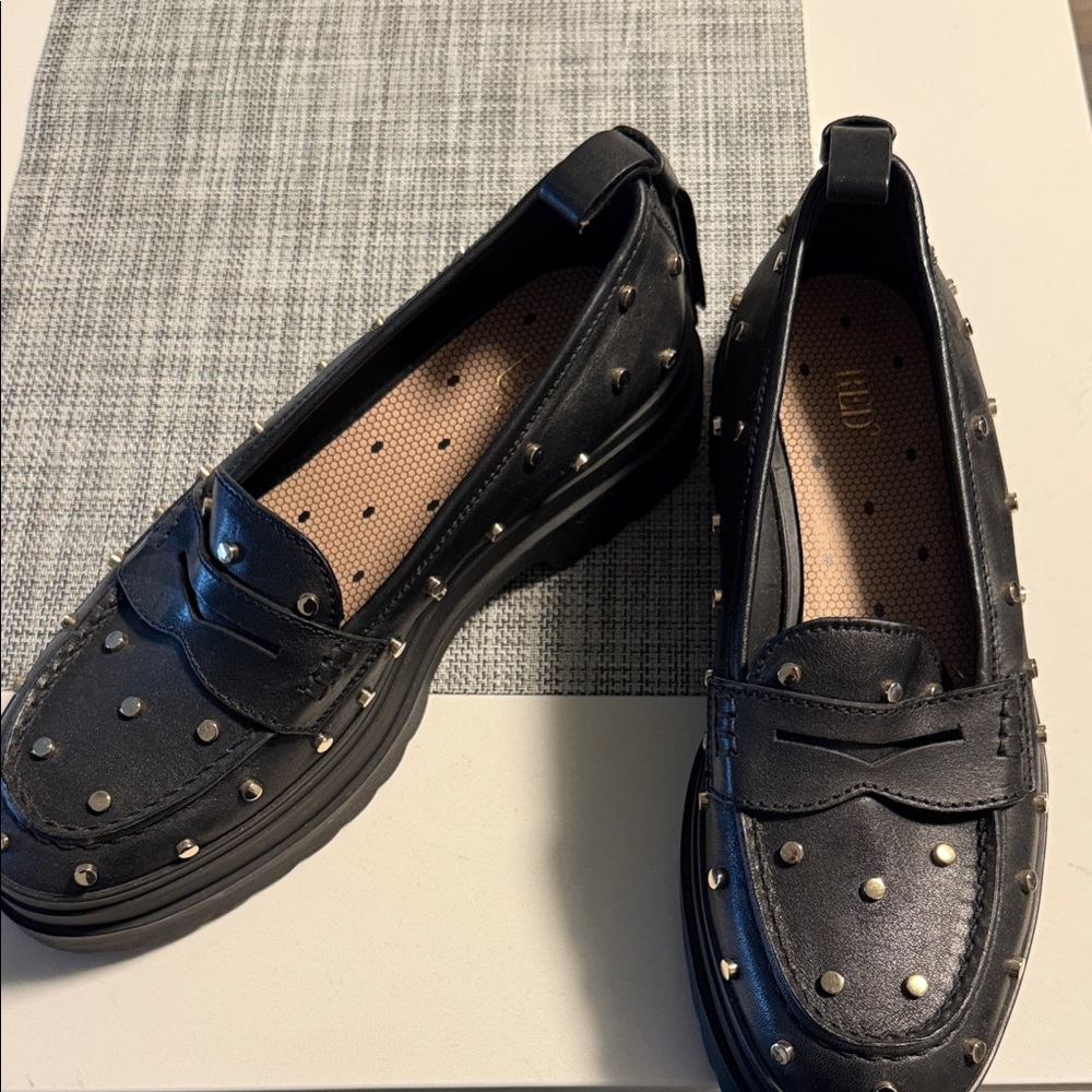 RED Valentino Black Studded Penny Loafers